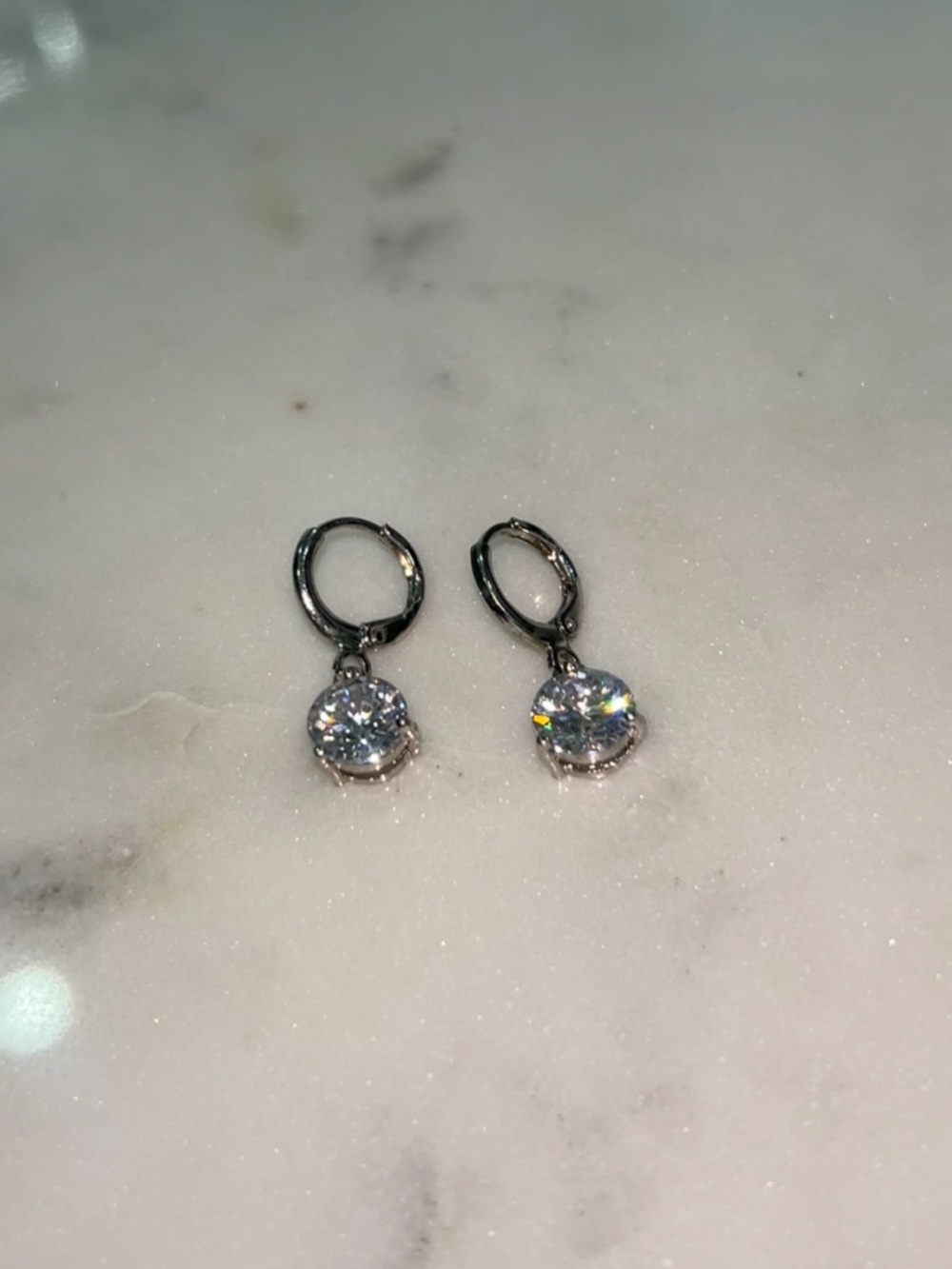 Silver Crystal Drop Hoop Earrings - Clear Sparkle